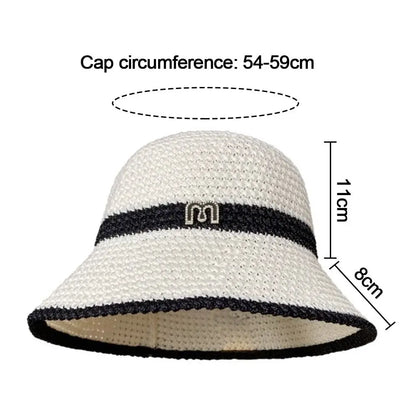 Fashion Knitted Bucket Hat Hollow Breathable Beach Cap