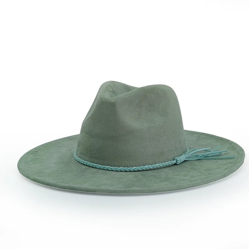 Malachite Green Suede Hat Wide Brim Fedora Hat Men Women Autumn Winter