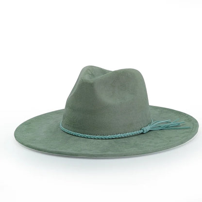 Malachite Green Suede Hat Wide Brim Fedora Hat Men Women Autumn Winter