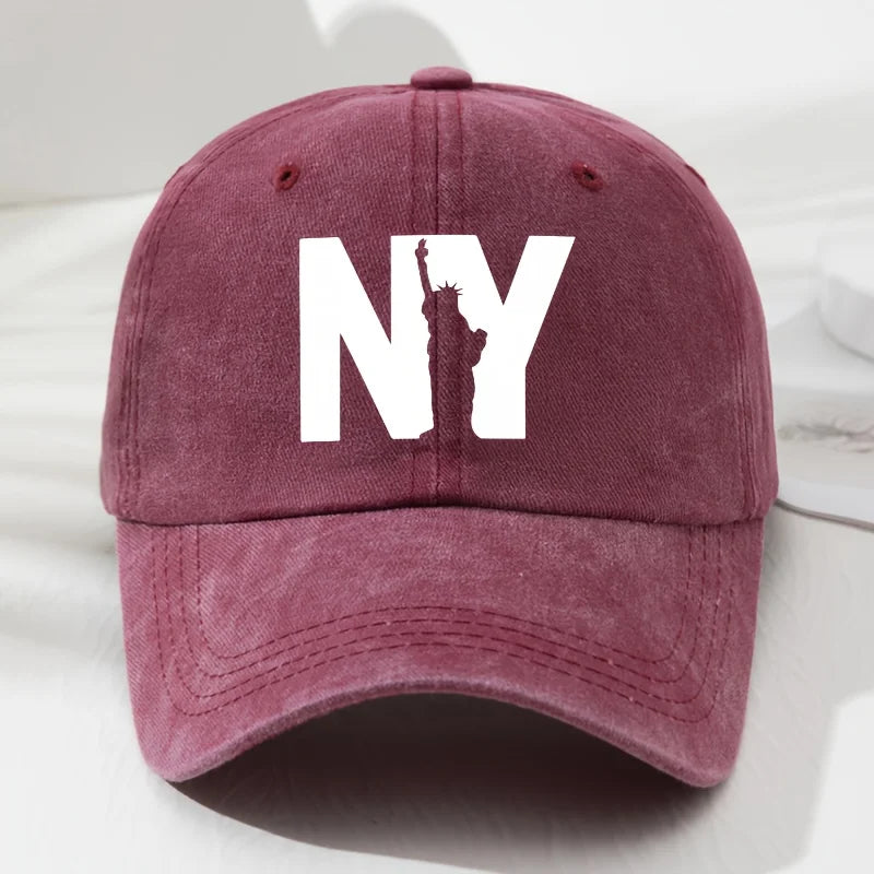 Unisex NY Goddess Print Soft Top Baseball Cap, Adjustable Outdoor Hat