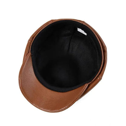 Spring New Genuine Leather Hat Cap Cowhide Beret