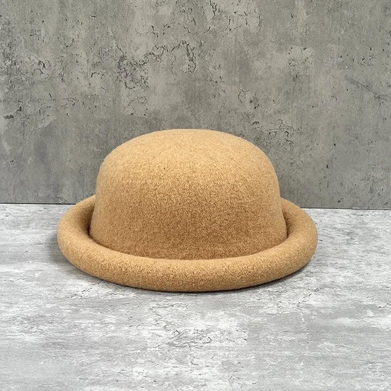 Women Winter Hat Wool Cap Vintage Bucket Bowler Hat