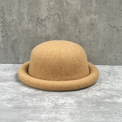 Women Winter Hat Wool Cap Vintage Bucket Bowler Hat