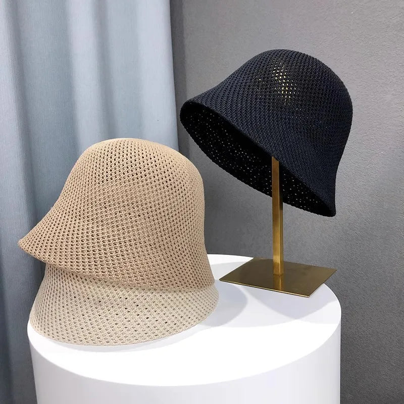 Women Bucket Hat Summer Hollow Out Thin Breathable Sun Hat Female
