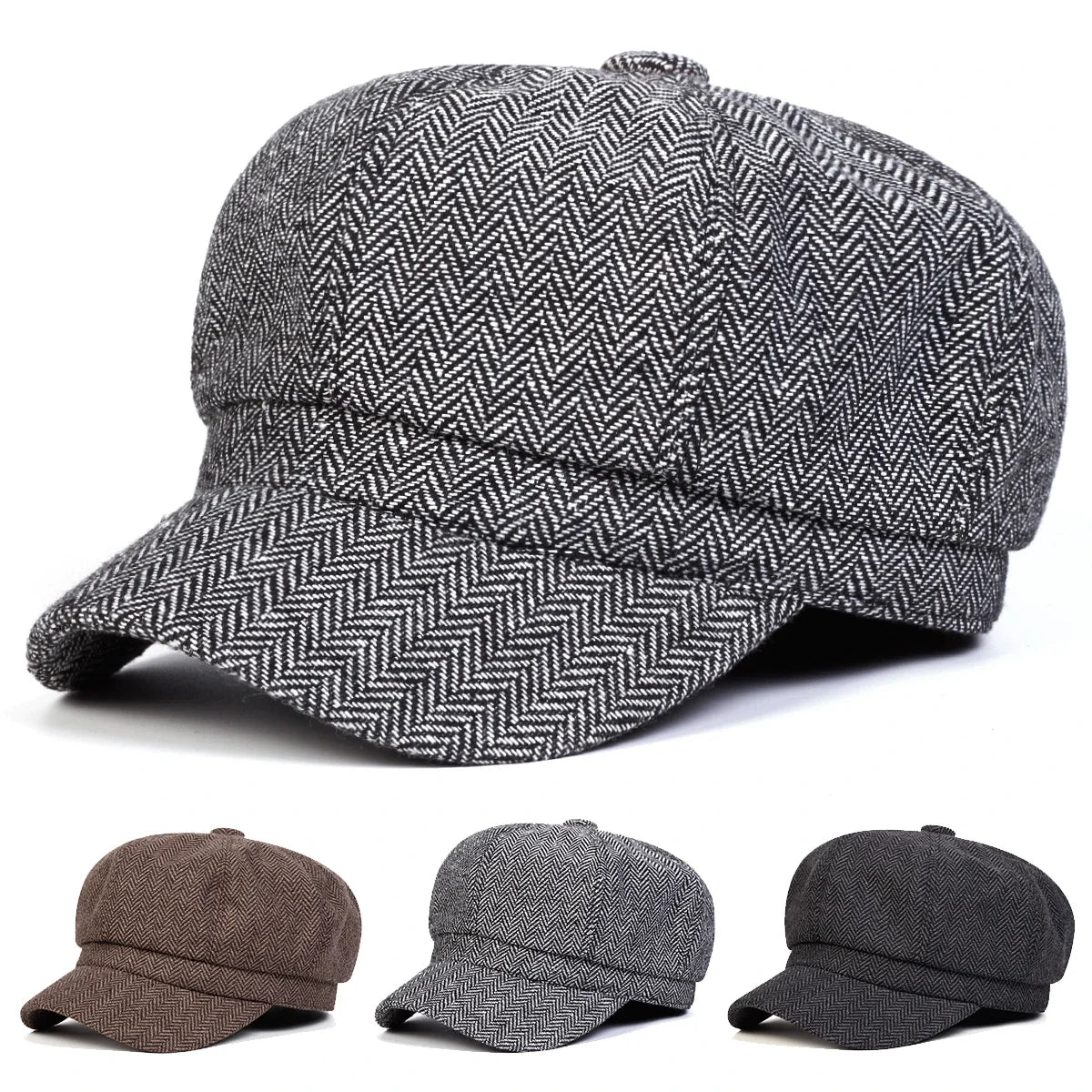 Unisex Herringbone Personality Newsboy Hat Spring Autumn