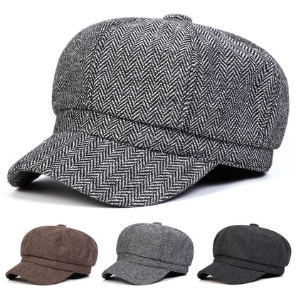 Unisex Herringbone Personality Newsboy Hat Spring Autumn