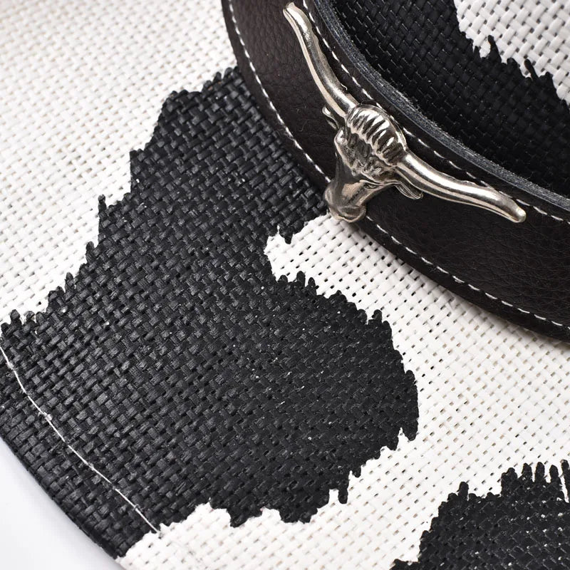 Cow Print Straw Western Cowboy Hat
