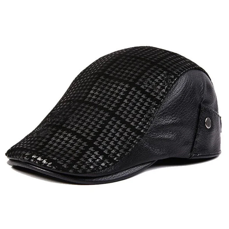 Genuine Leather Boina Thin Print Geometry Berets Hats