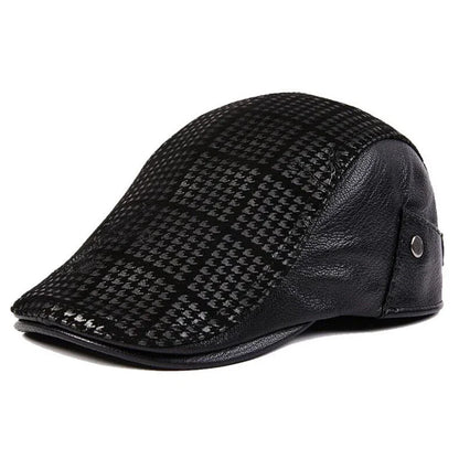 Genuine Leather Boina Thin Print Geometry Berets Hats