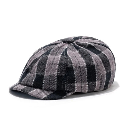 Fashion Headwear Cotton Retro Beret Plaid Octagonal Shape Newsboy Cap