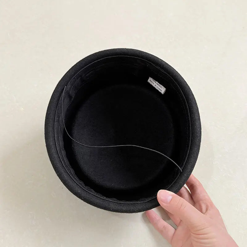 Classic Designer Ladies Black 100% Wool Beret Hat Fancy Felt Hat