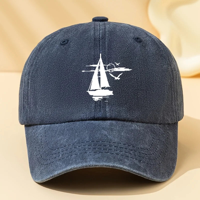 Sailing Printed Retro Washed Baseball Cap with Soft fabric Suitable for Outdoor Camping, Cycling, and Casual Street Wear