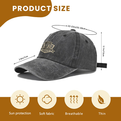 Vintage Washed Baseball Cap Unisex Distressed Snapback Hat Grey Gold Embroidered Shield Adjustable Hat