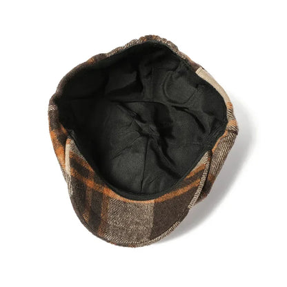 Autumn And Winter Polyester Plaid Print Newsboy Caps Octagonal Cap