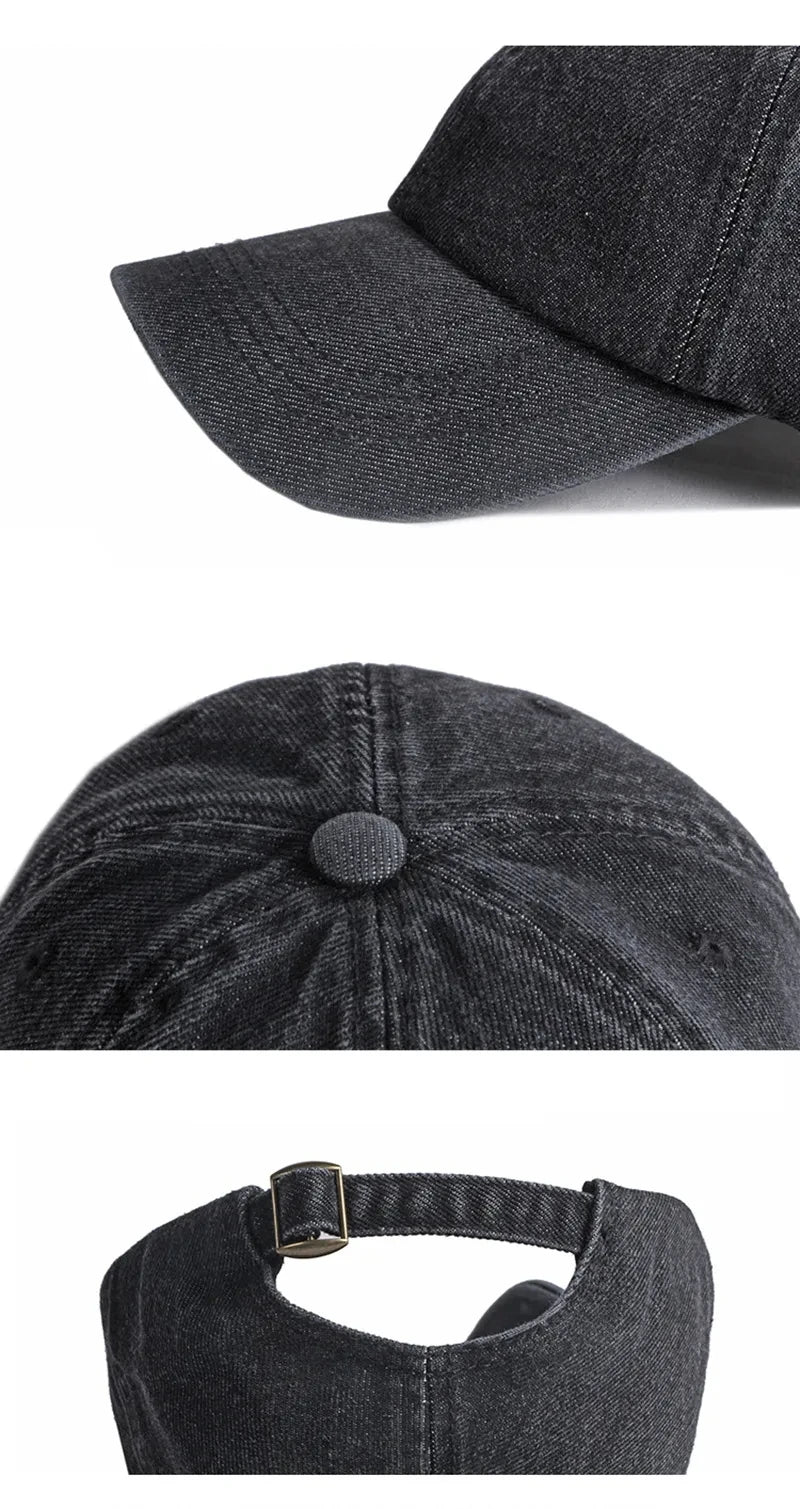 Unisex Solid Denim Baseball Cap Blank Washed Jean Hat Casquette Adjustable