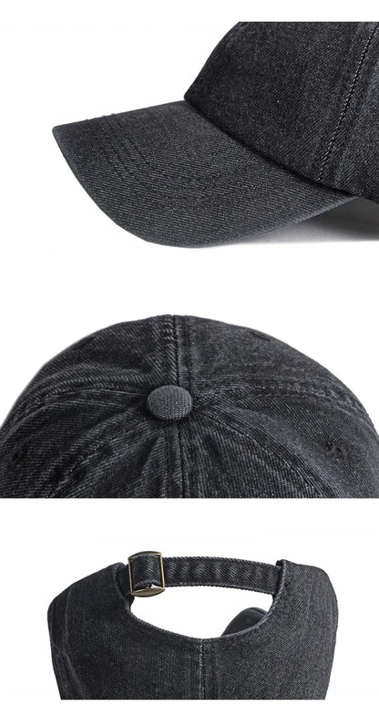 Unisex Solid Denim Baseball Cap Blank Washed Jean Hat Casquette Adjustable
