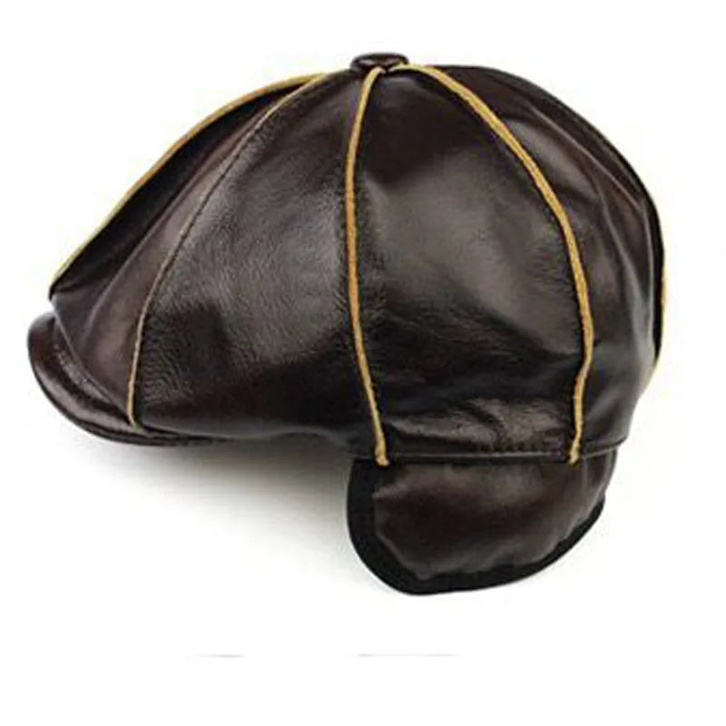 Retro Octagonal Genuine Leather Hat Autumn Warm Men's