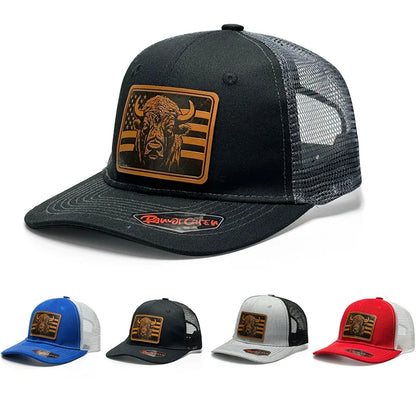 Bison Flag Leather Patch Baseball Cap for Men