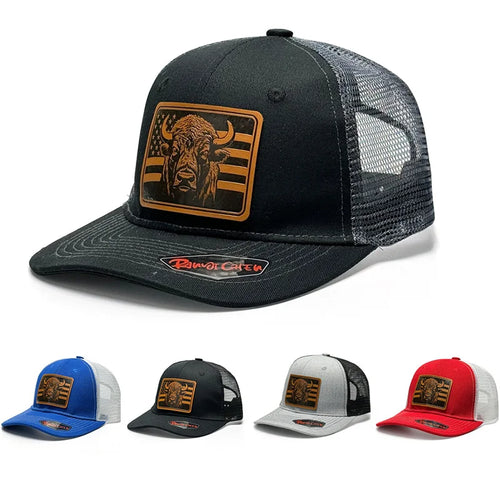 Bison Flag Leather Patch Baseball Cap for Men