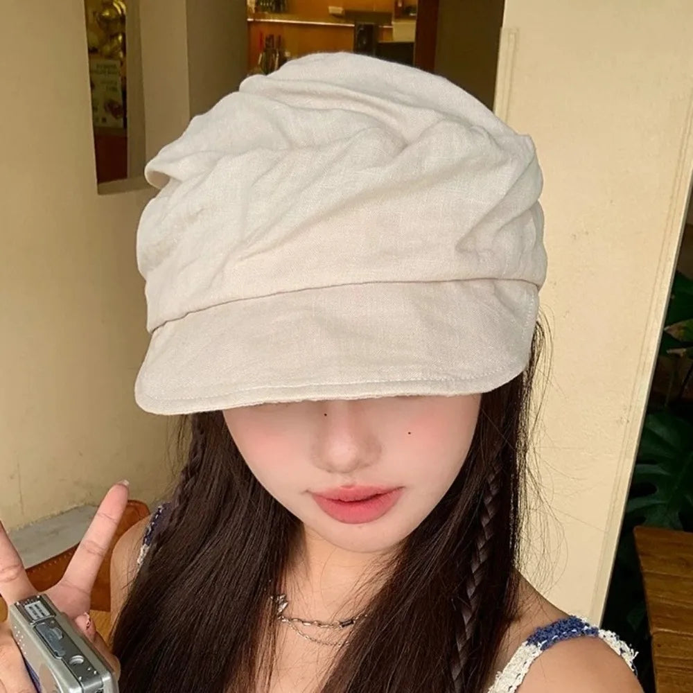 Ins Japanese Linen Berets Pleated Classic Newsboy Hats