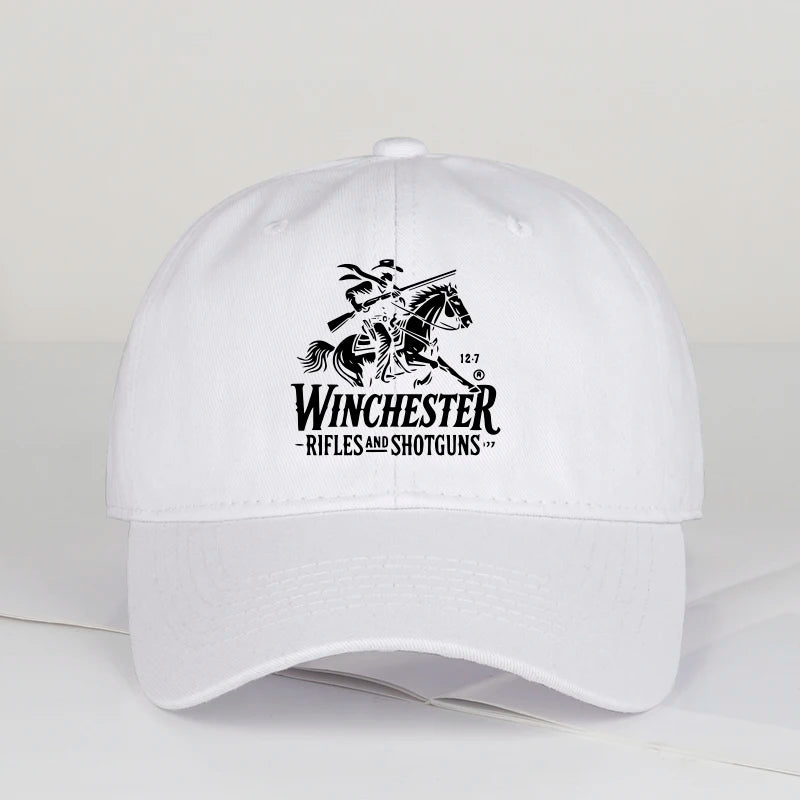 Winchester Cowboy Logo Print Soft Top Baseball Cap Soft Comfortable Breathable Adjustable Retro Western Style