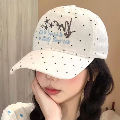 Outdoor Travel Polka Dot Letter Embroidery Baseball Cap Wide Brim Shows a Small Face Versatile Sports Deep Top Cap