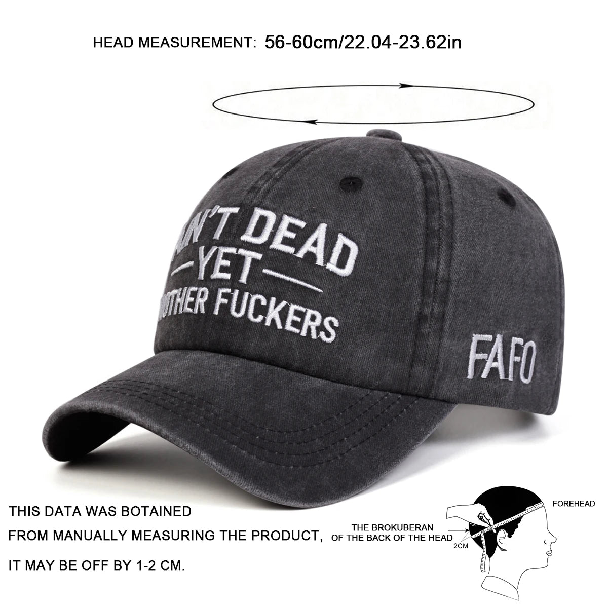 Unisex Aint Dead Yet Embroidery Wash Baseball Caps Spring Autumn