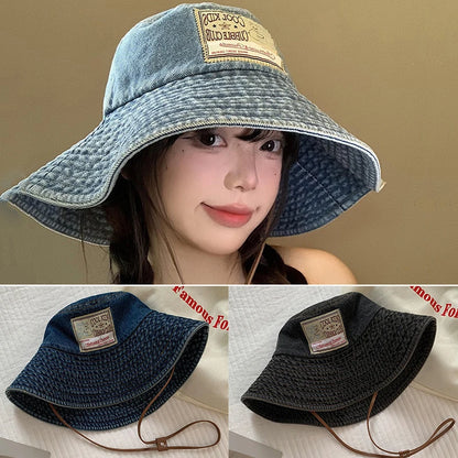 Retro Washed Denim Fishing Cap Women's Large Brim Sunshade Hat