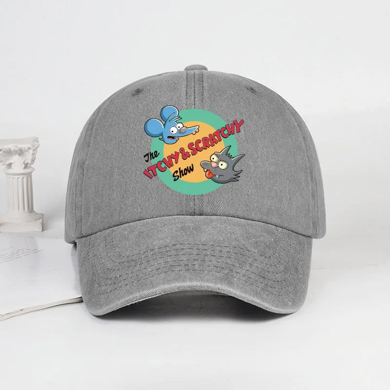 Itchy & Scratchy Show Print Washed Baseball Cap