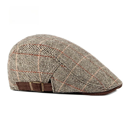 Men Vintage Herringbone Plaid Tweed Newsboy Cap