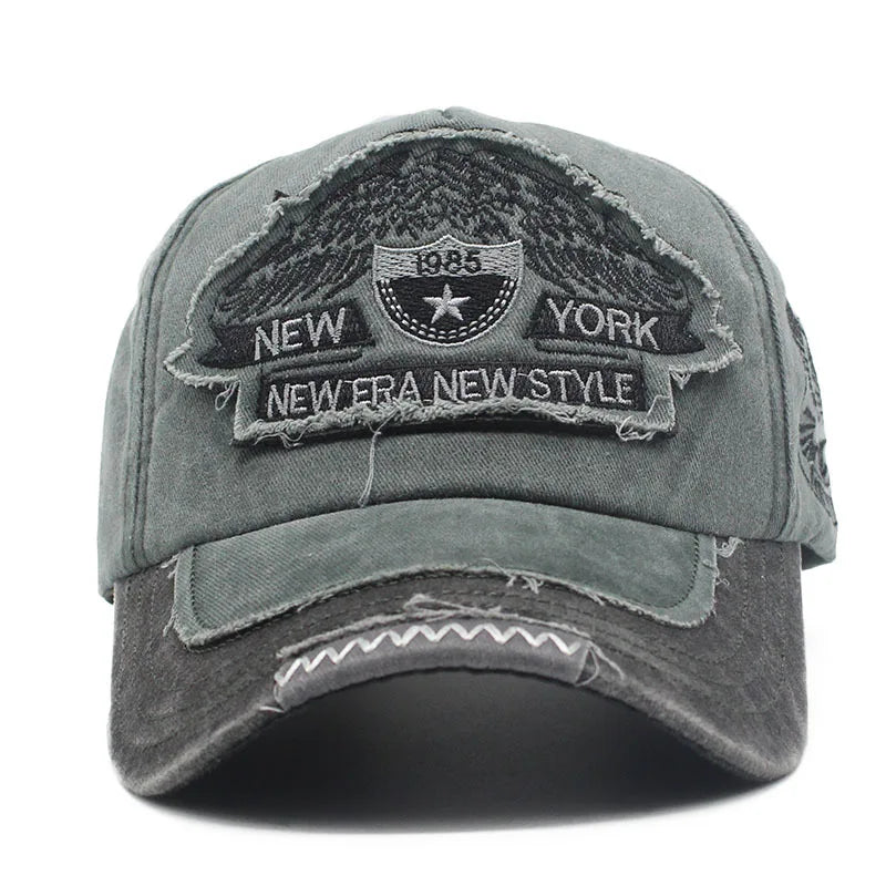 New York Embroidered Washed Denim Baseball Cap