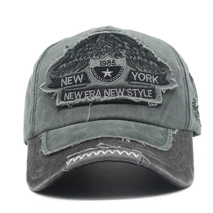 New York Embroidered Washed Denim Baseball Cap