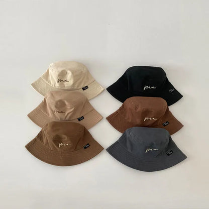 Embroidery Letter Fisherman Hat For Children Sunshade Bucket Cap Solid Cotton Kids Basin Caps 2-6 Year