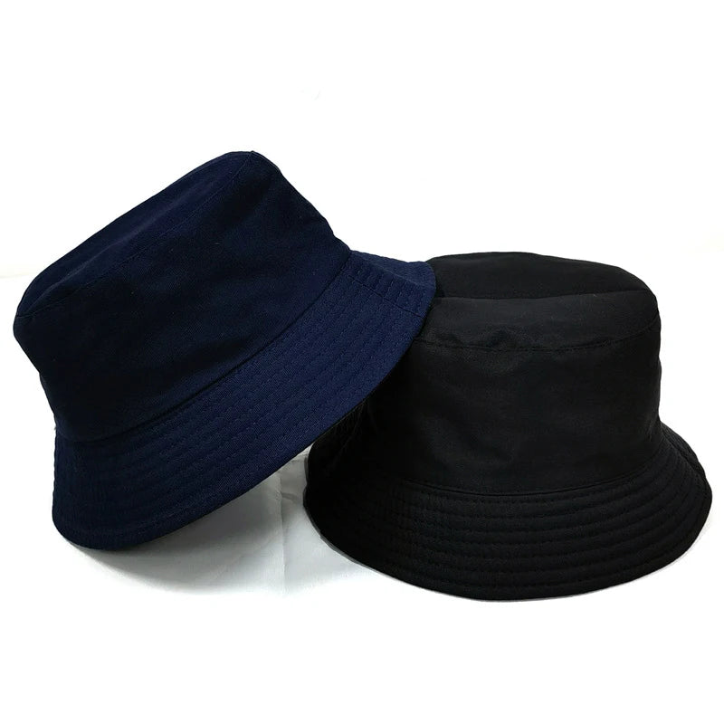 Black Solid Dots Bucket Hat Two Side Wear Unisex Simple Bob Caps