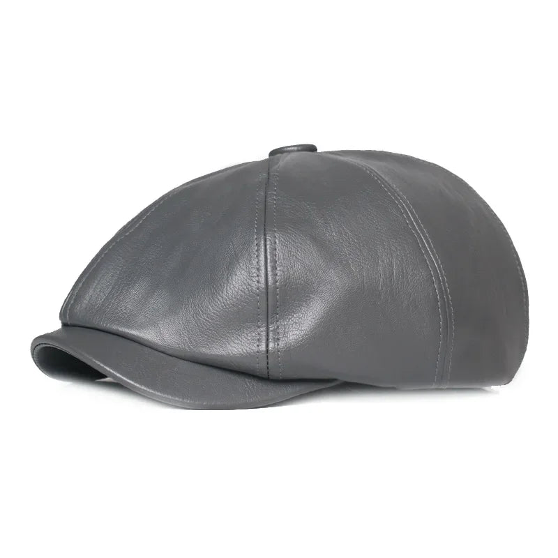 2025 Autumn And Winter Leather Solid Newsboy Caps