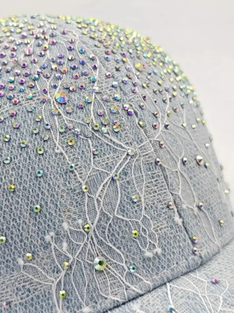 Women Fashion Lace Diamonds Designer Peaked Cap