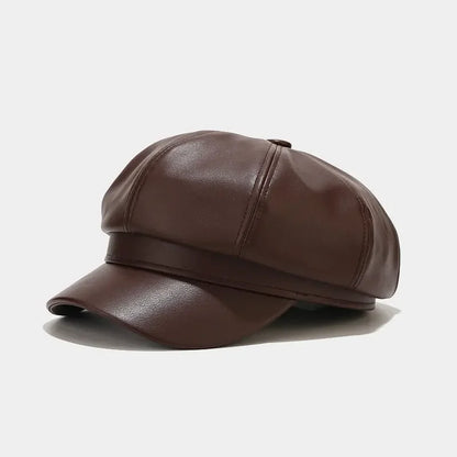 Four Seasons Pu Solid Beret Octagonal Cap Painter Hat