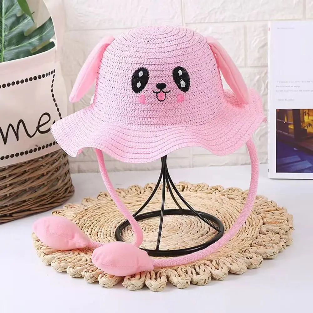 Sunscreen Rabbit Ear Sunshade Straw Hat UPF50+