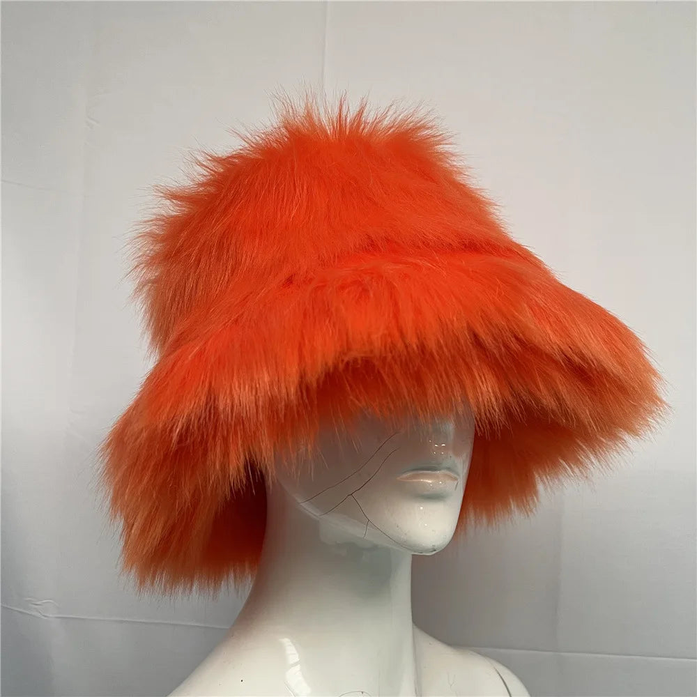 New Luxury Warm Faux Fur Bucket Hats Women