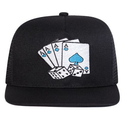 Unisex Poker Card Embroidery Hip-Hop Net Hats