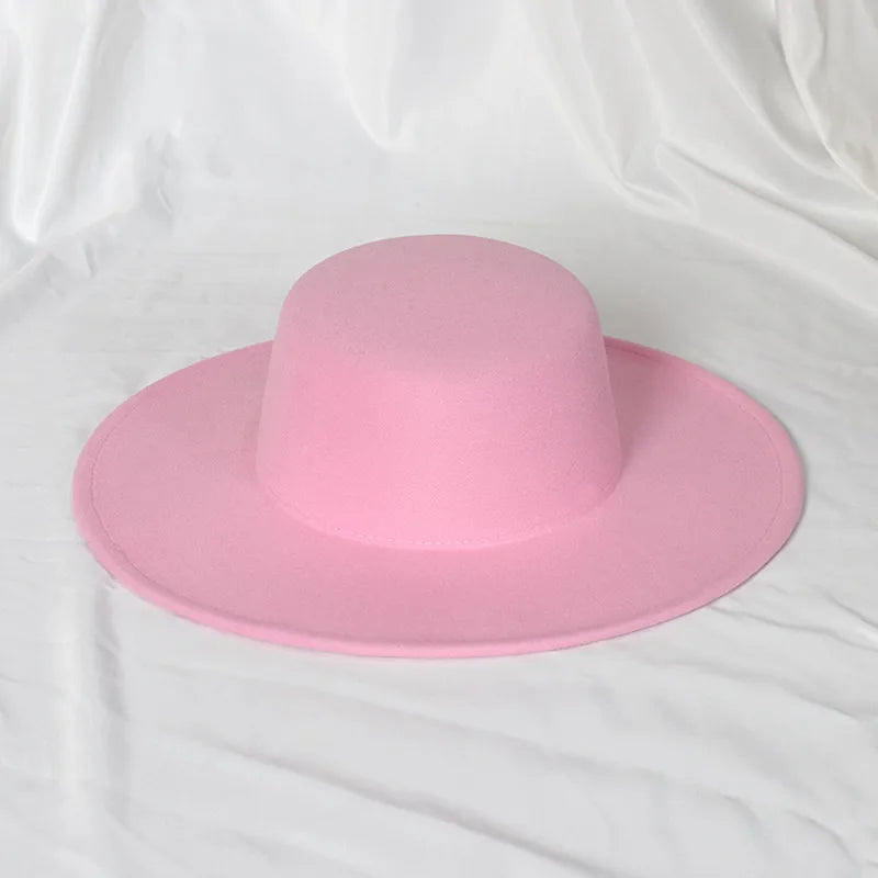 New Oversized Edge Flat Top Hat Retro French Felt Hat