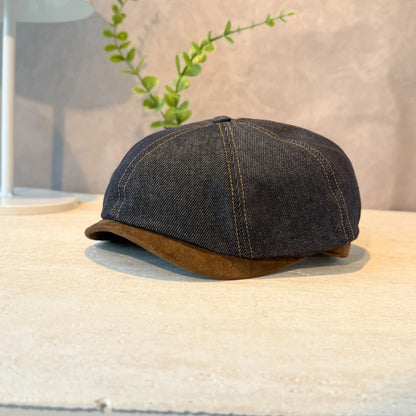 New Washed Distressed Vintage Denim Patchwork Beret Painter Hat
