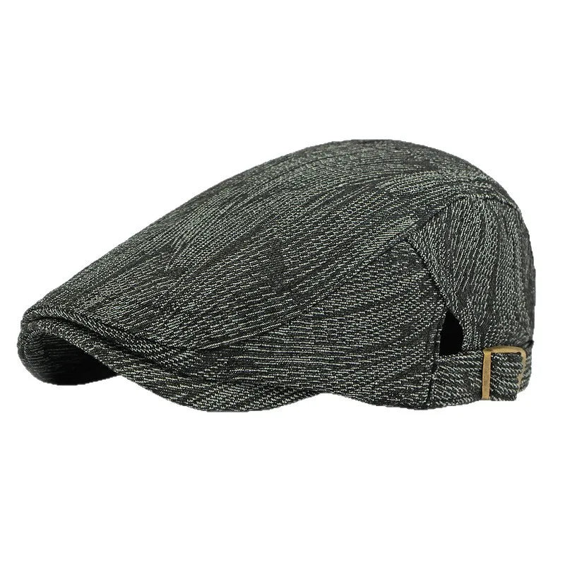 Denim Texture Ivy Flat Cap Adjustable Metal Buckle Newsboy Cap