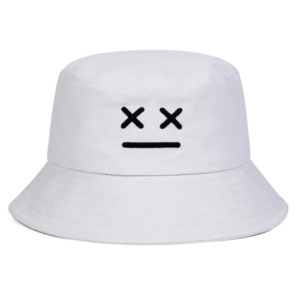 Unisex XX Smiling Face Embroidery Personality Bucket Hats Fishermen Caps