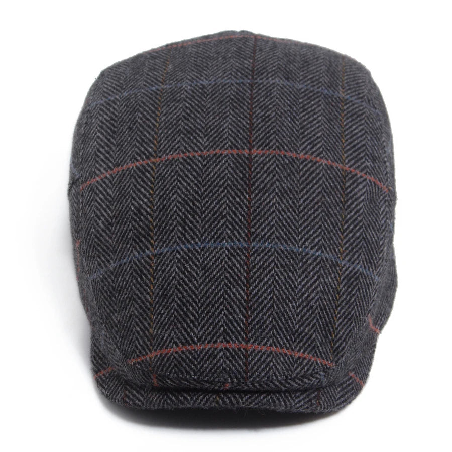 New Woolen Plaid Beret Men Casual Vintage Herringbone Newsboy Cap
