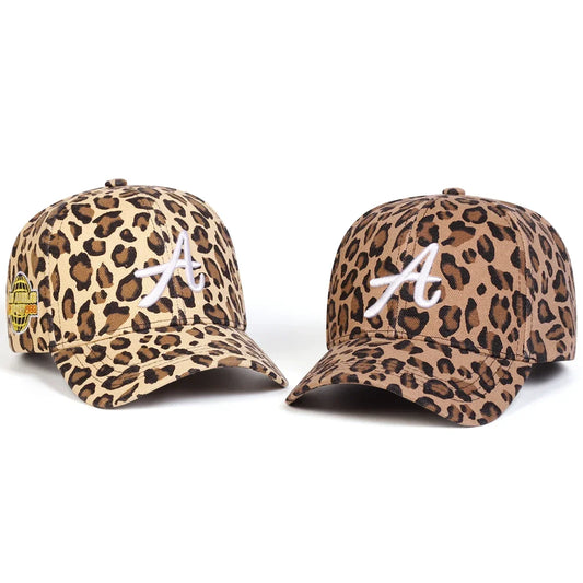 Unisex A Letter Embroidery Leopard Print Baseball Caps