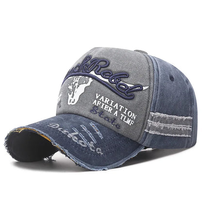 Four Seasons Baseball Cap Casual Wash Embroidered Cap Curved Brim Bowler Sun Hat Vintage distressed