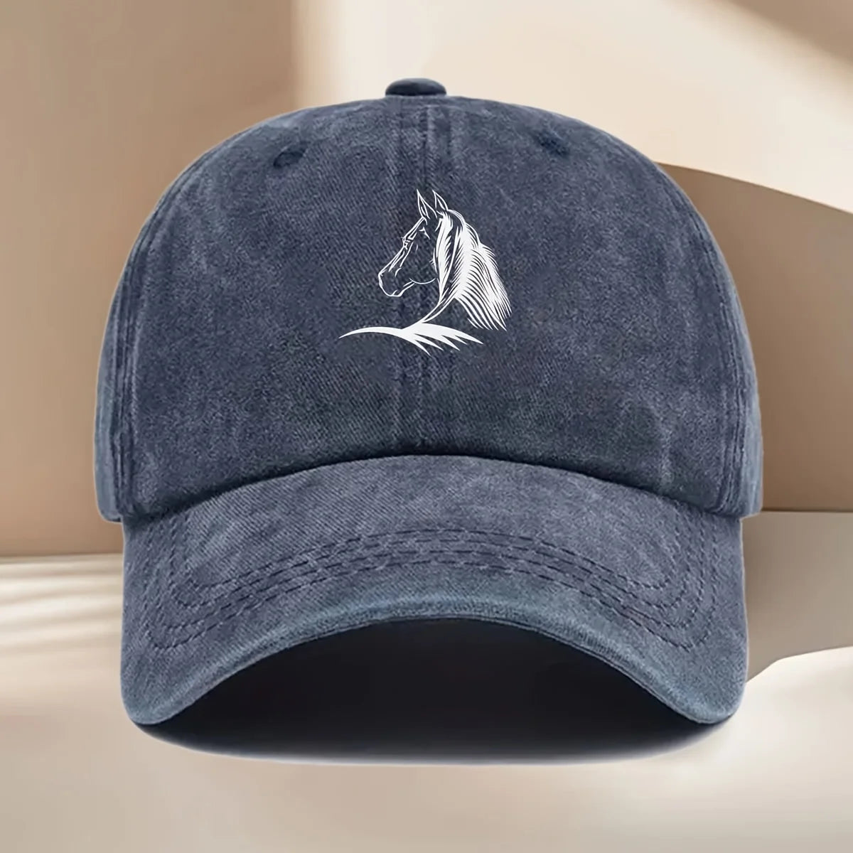 Women's Horse Print Baseball Cap, Elegant Horse Head Design, Durable Textile Fabric