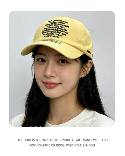Korean Letter Embroidery Baseball Cap Unisex Retro Peaked Caps Fashionable Outdoor Simple Ins Design