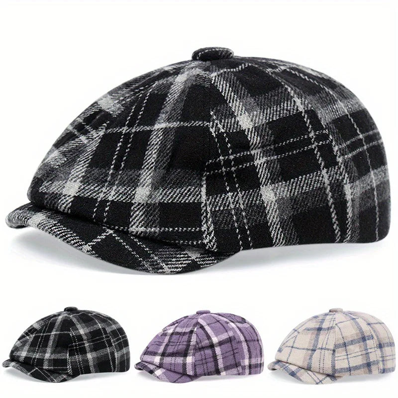 Men's And Women's Fashion Versatile Beret Casual Stripes Warm Octagonal Cap